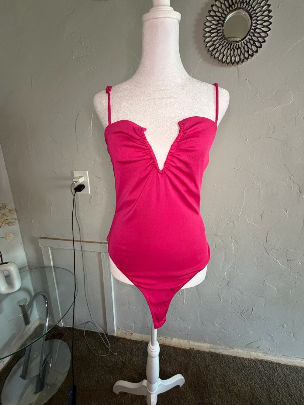 Forever 21 Fuchsia Plunge V-Neck Spaghetti Strap Bodysuit